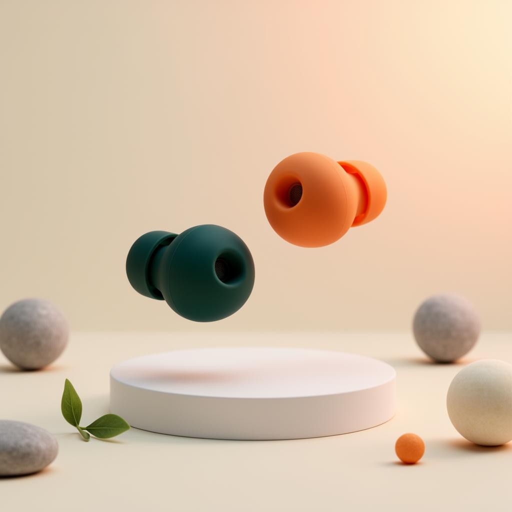Snug AirPods Pro 3 舒適耳套 主視覺：深綠色與橘色耳套漂浮在白色台座上